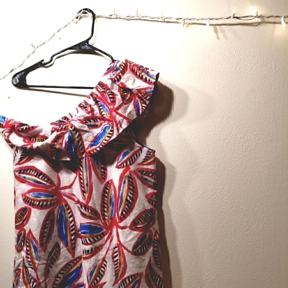 J Crew Women's M Asym Open Shoulder Floral Dress - Picture 11 of 12